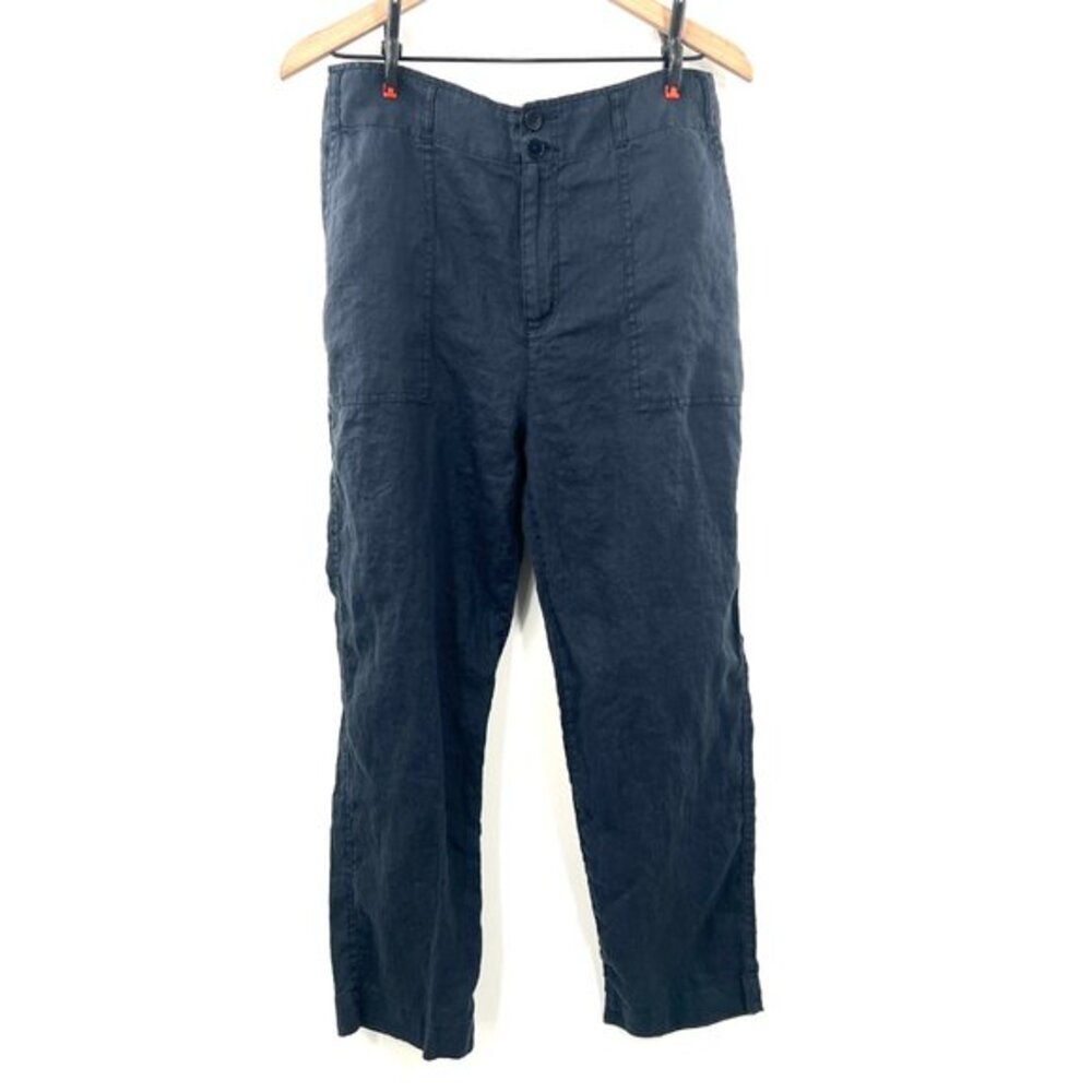 Lauren Ralph Lauren navy blue 100% linen straight leg pants lagenlook coastal 10 - Picture 2 of 15